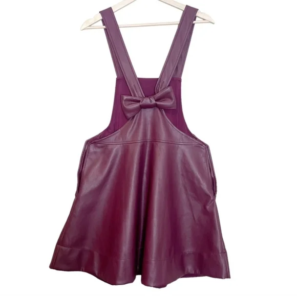 Anthropologie Maeve Faux Leather Pinafore Dress Plum Side Buttons Back Bow Sz XS - Picture 11 of 16